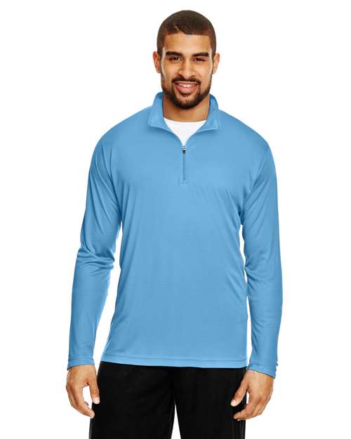 Team 365 Men’s Zone Performance quarter-zip pullover with a lightweight, breathable design and athletic fit. Features moisture-wicking fabric and a zip-up collar, ideal for layering or active wear.