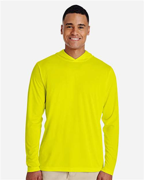 Team 365 Men’s Zone Performance hooded t-shirt with a lightweight, breathable design and athletic fit. Features moisture-wicking fabric and a built-in hood, ideal for workouts or casual wear.