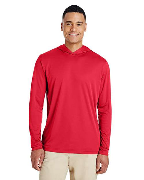 Team 365 Men’s Zone Performance hooded t-shirt with a lightweight, breathable design and athletic fit. Features moisture-wicking fabric and a built-in hood, ideal for workouts or casual wear.