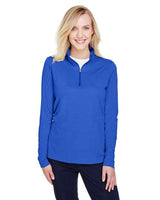 Team 365 Women’s Zone Sonic Heather performance quarter-zip pullover with a lightweight, athletic fit and heathered texture. Features moisture-wicking fabric and a zip-up collar, perfect for layering during workouts or casual wear.