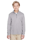 Team 365 Youth Zone Sonic Heather performance quarter-zip pullover with a lightweight, breathable design and heathered texture. Features moisture-wicking fabric and a zip-up collar, ideal for sports, school, or layering.