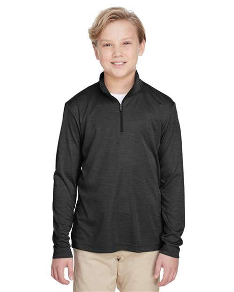Team 365 Youth Zone Sonic Heather performance quarter-zip pullover with a lightweight, breathable design and heathered texture. Features moisture-wicking fabric and a zip-up collar, ideal for sports, school, or layering.