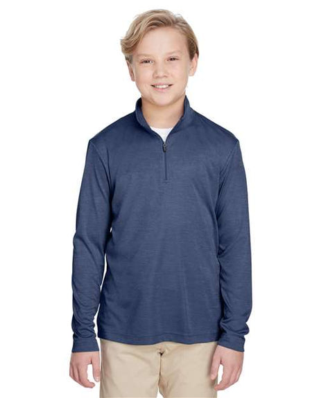 Team 365 Youth Zone Sonic Heather performance quarter-zip pullover with a lightweight, breathable design and heathered texture. Features moisture-wicking fabric and a zip-up collar, ideal for sports, school, or layering.