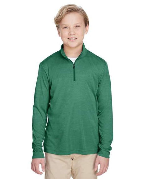 Team 365 Youth Zone Sonic Heather performance quarter-zip pullover with a lightweight, breathable design and heathered texture. Features moisture-wicking fabric and a zip-up collar, ideal for sports, school, or layering.