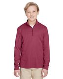 Team 365 Youth Zone Sonic Heather performance quarter-zip pullover with a lightweight, breathable design and heathered texture. Features moisture-wicking fabric and a zip-up collar, ideal for sports, school, or layering.