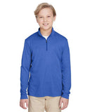 Team 365 Youth Zone Sonic Heather performance quarter-zip pullover with a lightweight, breathable design and heathered texture. Features moisture-wicking fabric and a zip-up collar, ideal for sports, school, or layering.
