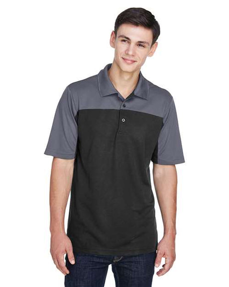 CORE365 Men’s Balance colorblock performance piqué polo with a modern athletic fit and contrasting panel design. Features moisture-wicking fabric and a classic collar, ideal for active or professional wear.