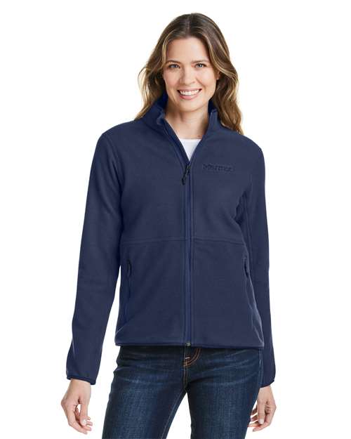 Marmot Women’s Rocklin jacket with a soft fleece design and flattering, comfortable fit. Features a full-zip front and lightweight warmth, perfect for layering in cooler weather.
