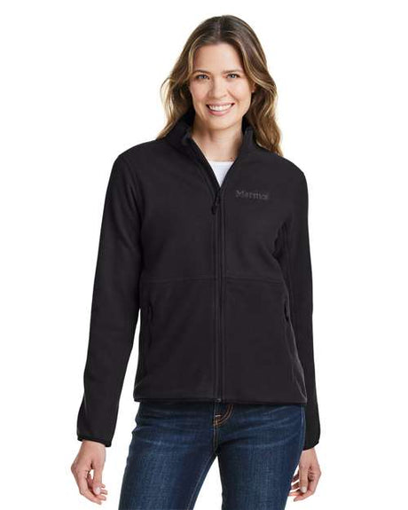 Marmot Women’s Rocklin jacket with a soft fleece design and flattering, comfortable fit. Features a full-zip front and lightweight warmth, perfect for layering in cooler weather.