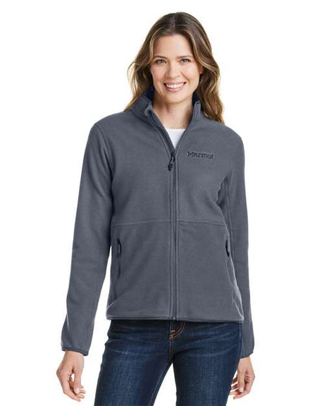Marmot Women’s Rocklin jacket with a soft fleece design and flattering, comfortable fit. Features a full-zip front and lightweight warmth, perfect for layering in cooler weather.