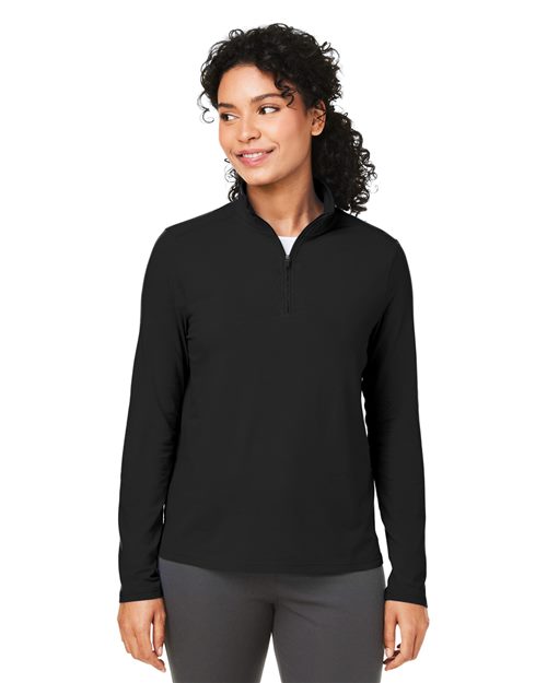 Devon & Jones Women’s Raleigh stretch quarter-zip pullover with a sleek, modern fit and soft, flexible fabric. Features a zip-up collar and comfortable stretch design, ideal for layering or everyday wear.