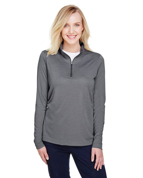 Team 365 Women’s Zone Sonic Heather performance quarter-zip pullover with a lightweight, athletic fit and heathered texture. Features moisture-wicking fabric and a zip-up collar, perfect for layering during workouts or casual wear.