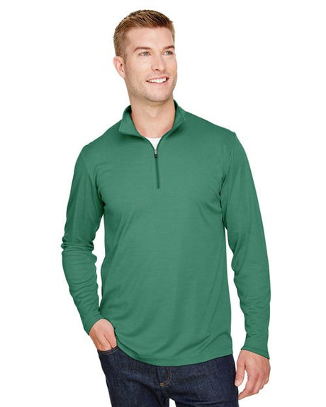 Team 365 Men’s Zone Sonic Heather performance quarter-zip pullover with a lightweight, breathable design and modern heathered look. Features moisture-wicking fabric and a zip-up collar, ideal for layering during workouts or everyday wear.