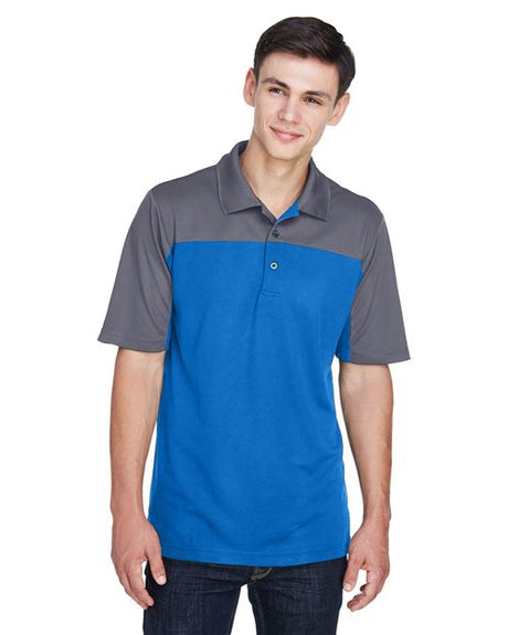 CORE365 Men’s Balance colorblock performance piqué polo with a modern athletic fit and contrasting panel design. Features moisture-wicking fabric and a classic collar, ideal for active or professional wear.
