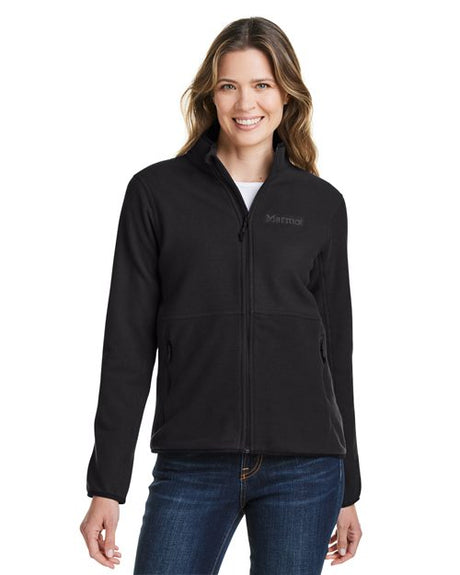 Marmot Women’s Rocklin jacket with a soft fleece design and flattering, comfortable fit. Features a full-zip front and lightweight warmth, perfect for layering in cooler weather.