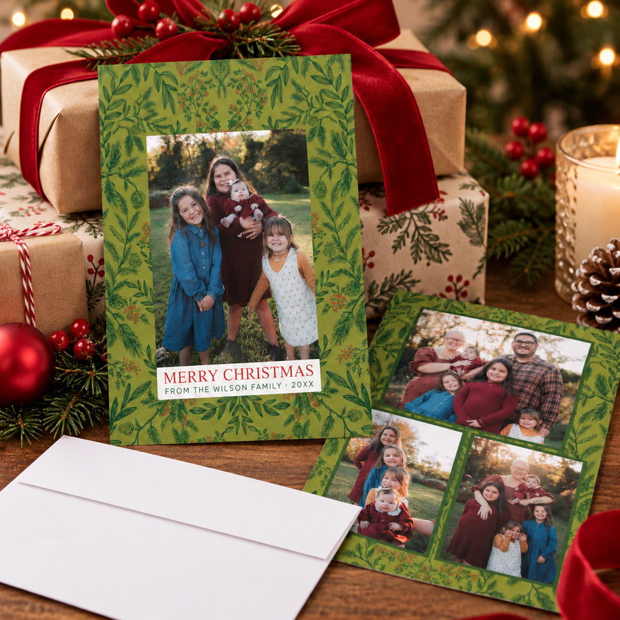 Winter Berry Botanical Personalized Christmas Photo Card