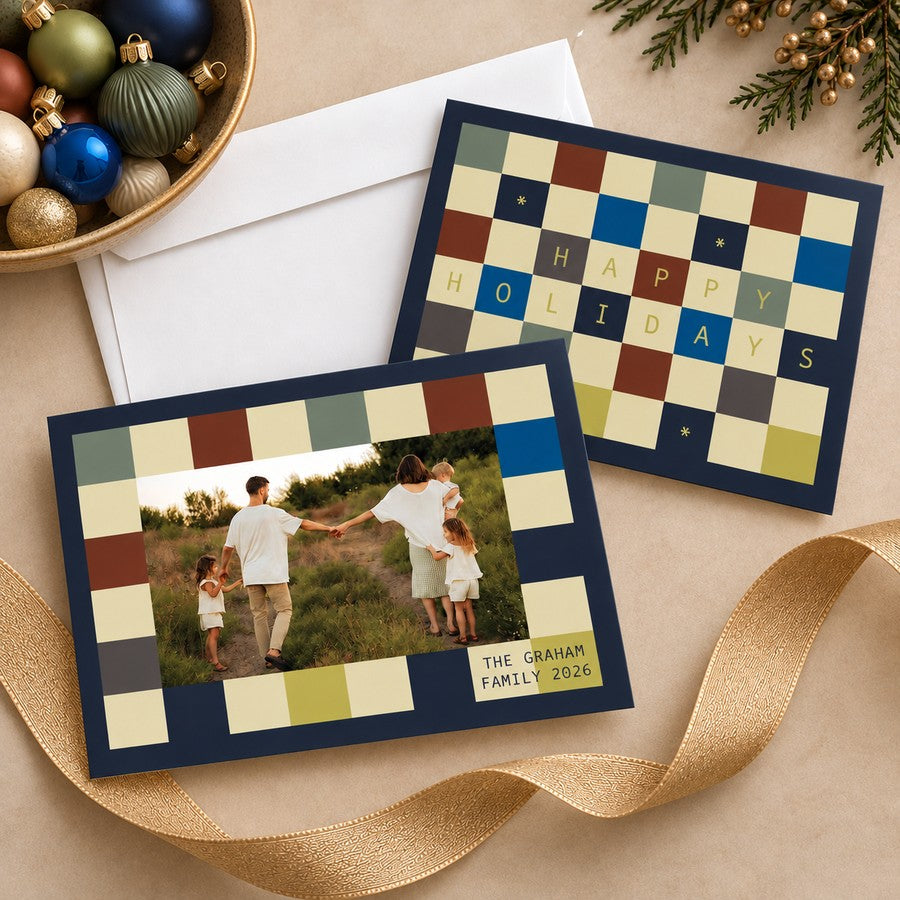 Modern Color Block Personalized Holiday Photo Card