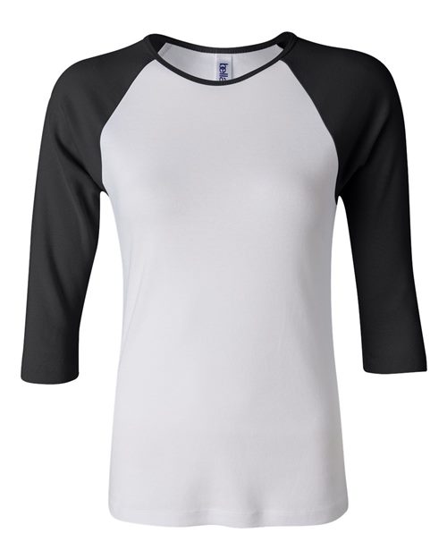 BELLA + CANVAS - Women’s 1X1 Baby Rib Raglan Three-Quarter Sleeve Tee - 2000b