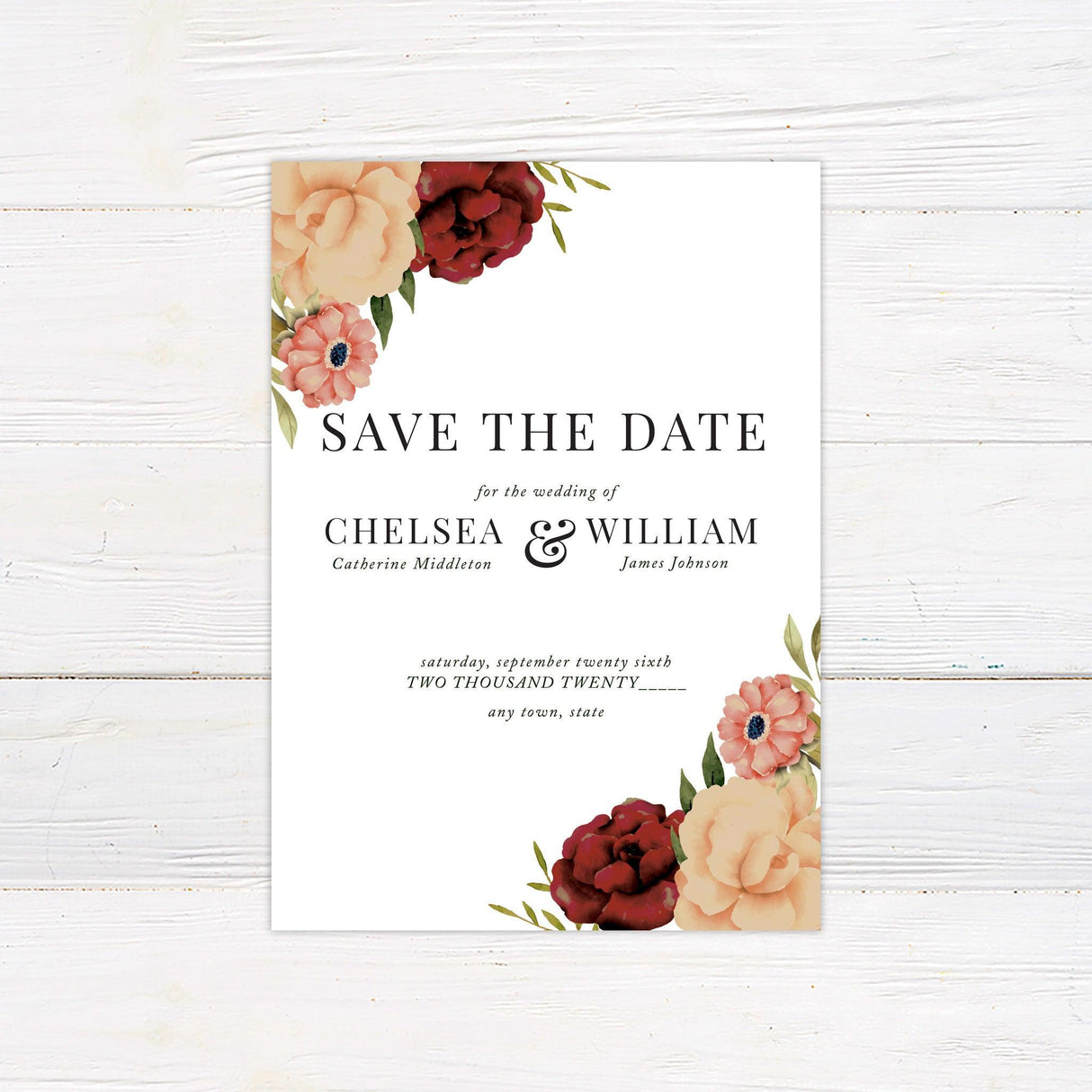 Ampersand Peach Floral Invitations - goprintplus