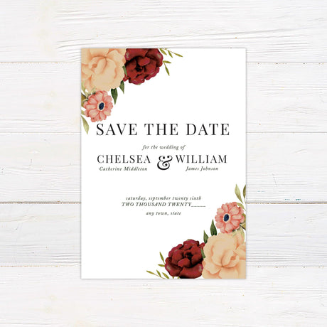 Ampersand Peach Floral Save The Date - goprintplus