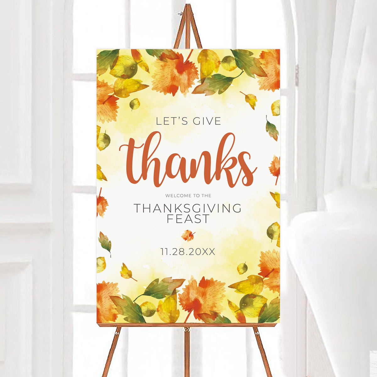Autumn Leaves Give Thanks Welcome Sign