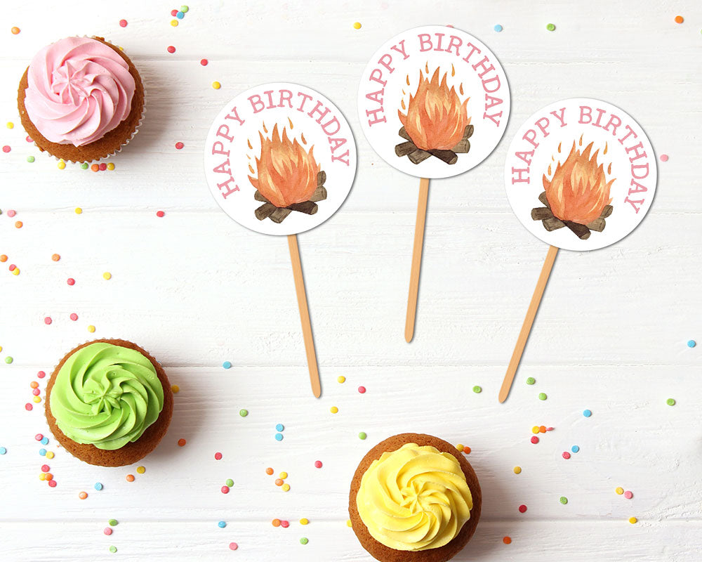 Backyard Camping Party Cupcake Topper