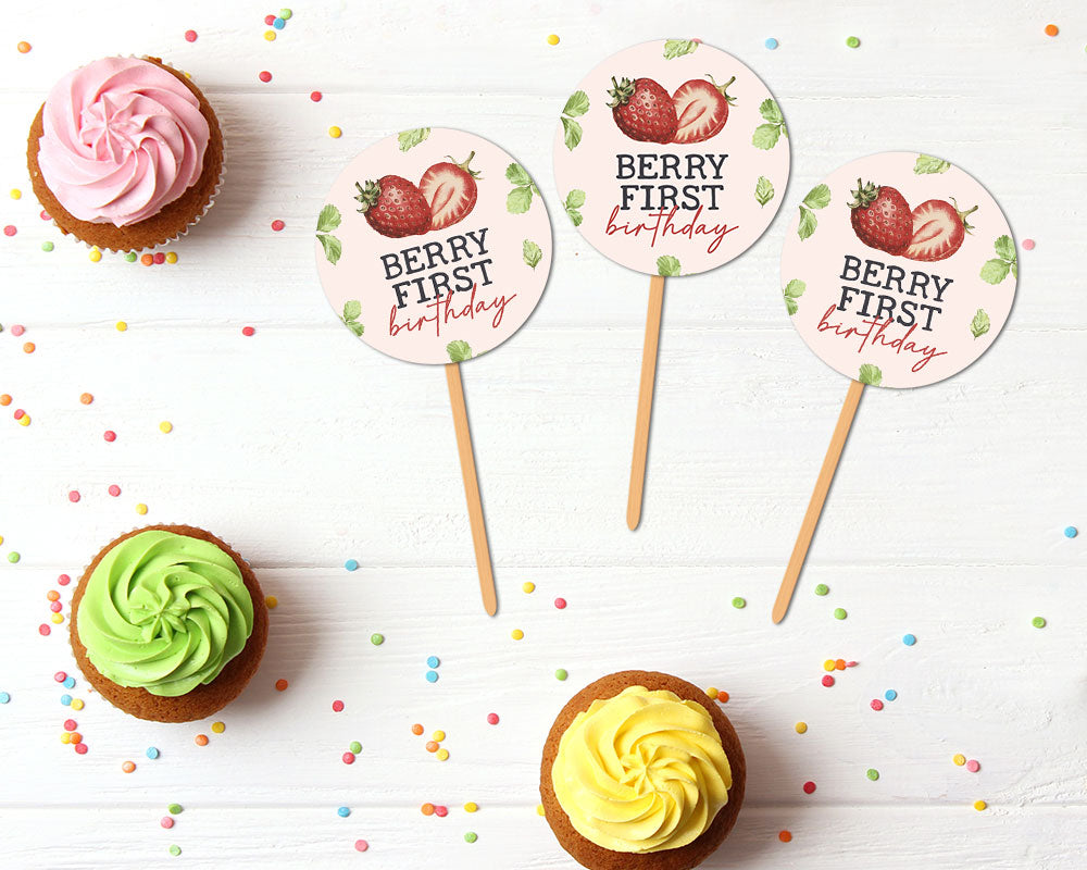 Berry First Birthday Cupcake Topper