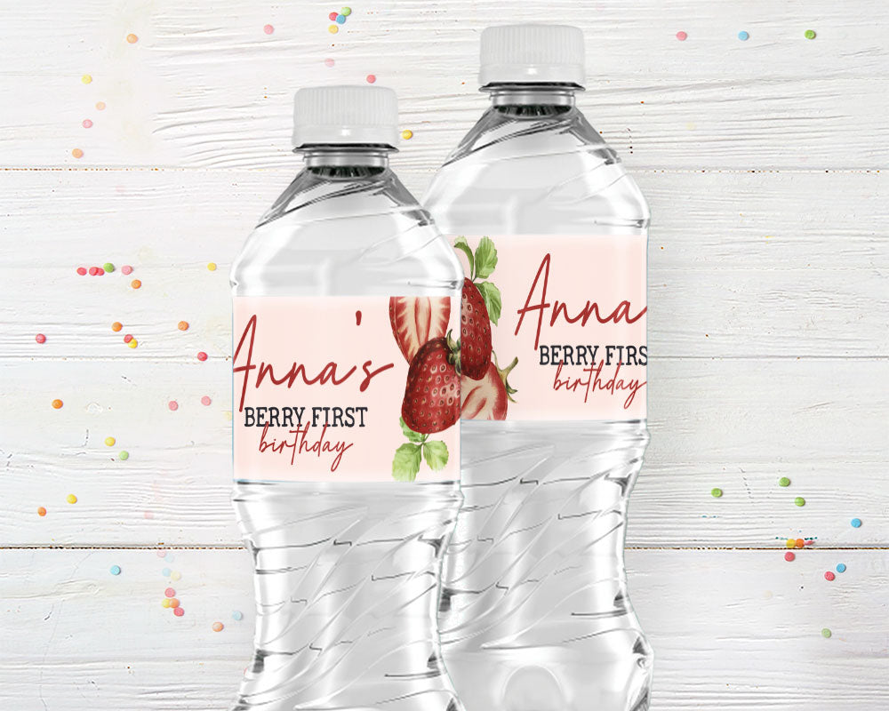 Berry First Birthday Water Bottle Labels