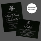 Black Celtic Monogram Wedding Invitation with Script Fonts