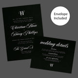 Black Entwined Initials Wedding Invitation with Monogram and Script Fonts