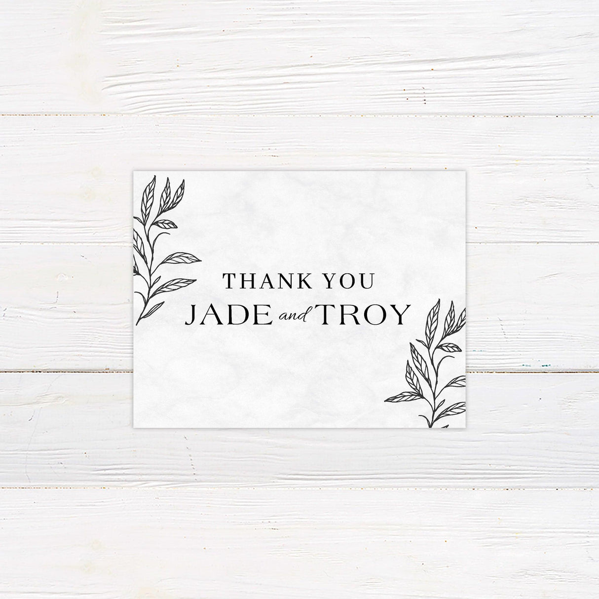 Black Leaves Thank You Card - goprintplus