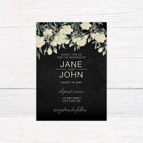 Black and Cream Floral Invitations - goprintplus