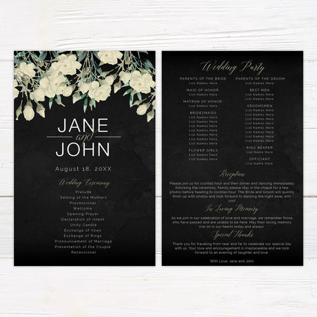 Black and Cream Floral Invitations - goprintplus