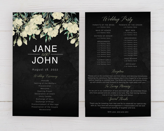 Black and Cream Floral Program - goprintplus