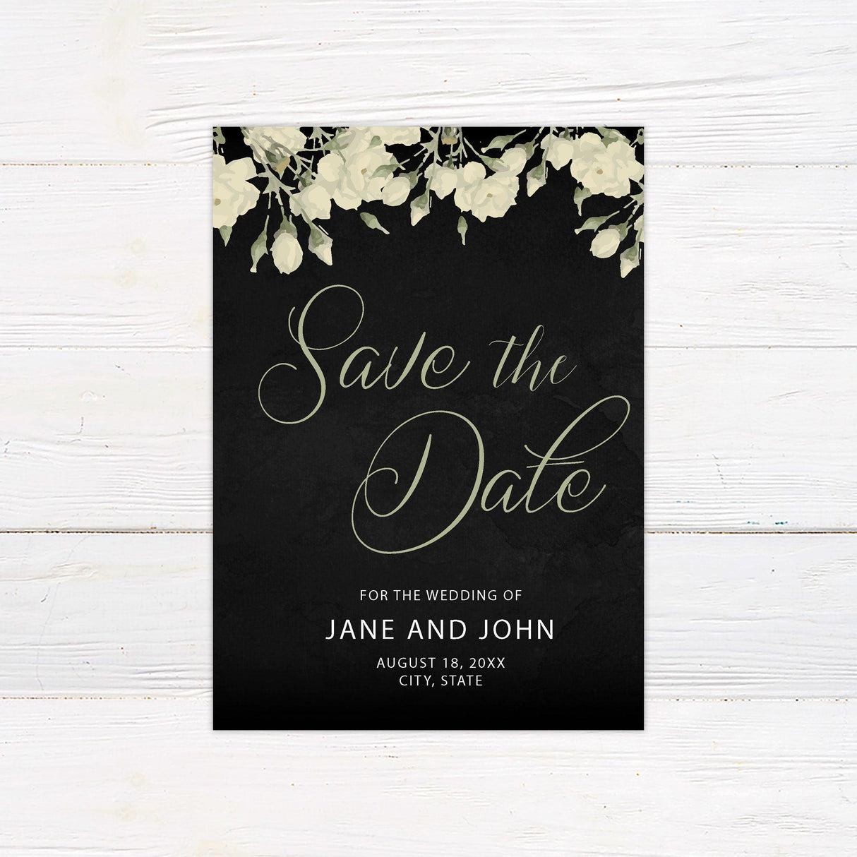 Black and Cream Floral Save The Date - goprintplus