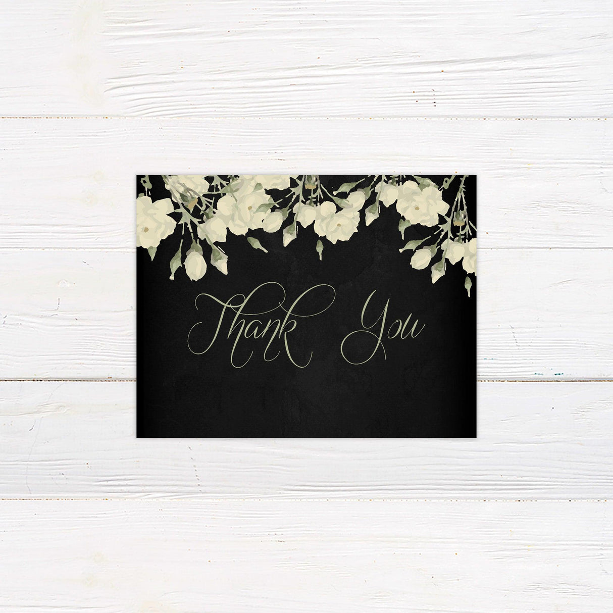 Black and Cream Floral Thank You Card - goprintplus