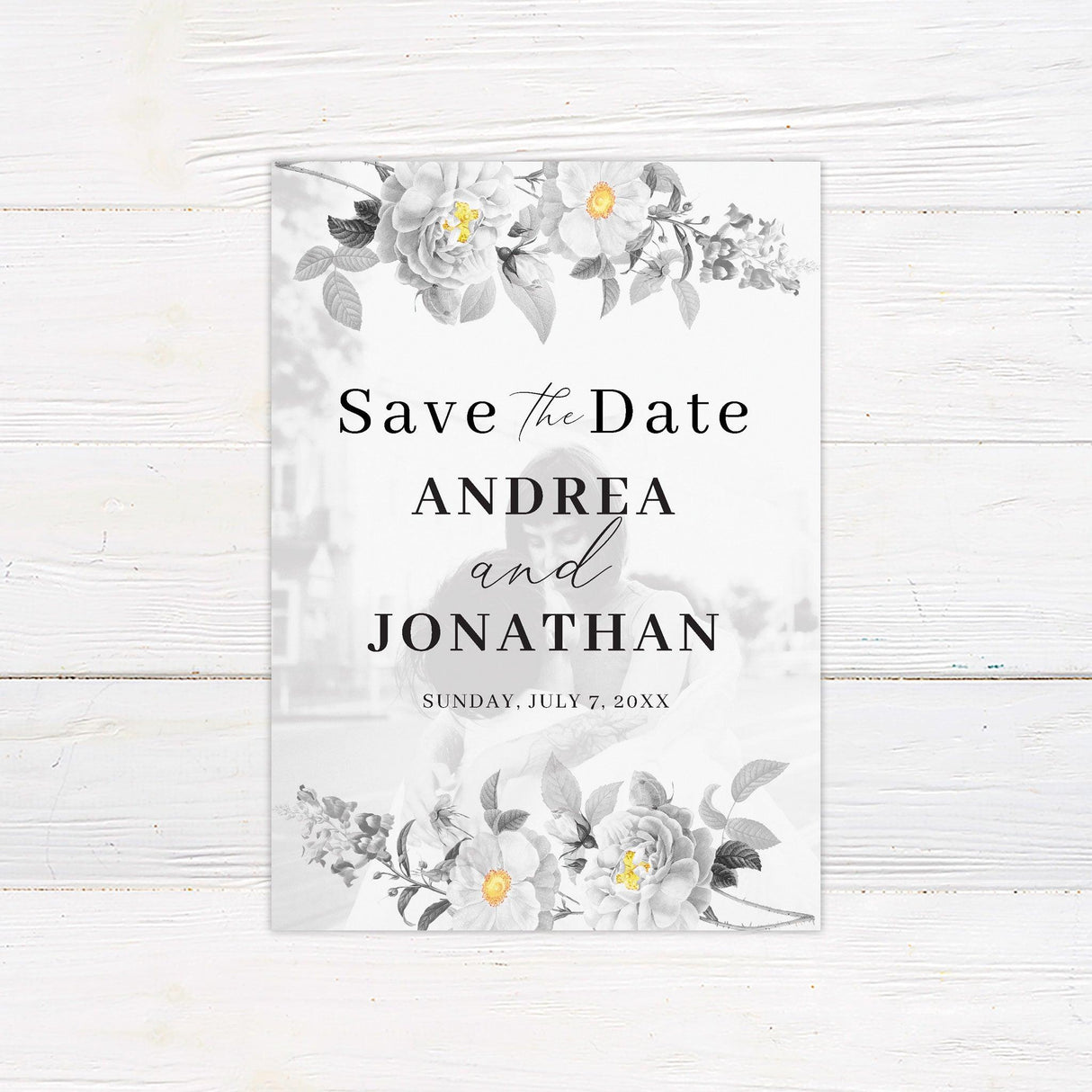 Black and Yellow Botanical Save The Date - goprintplus