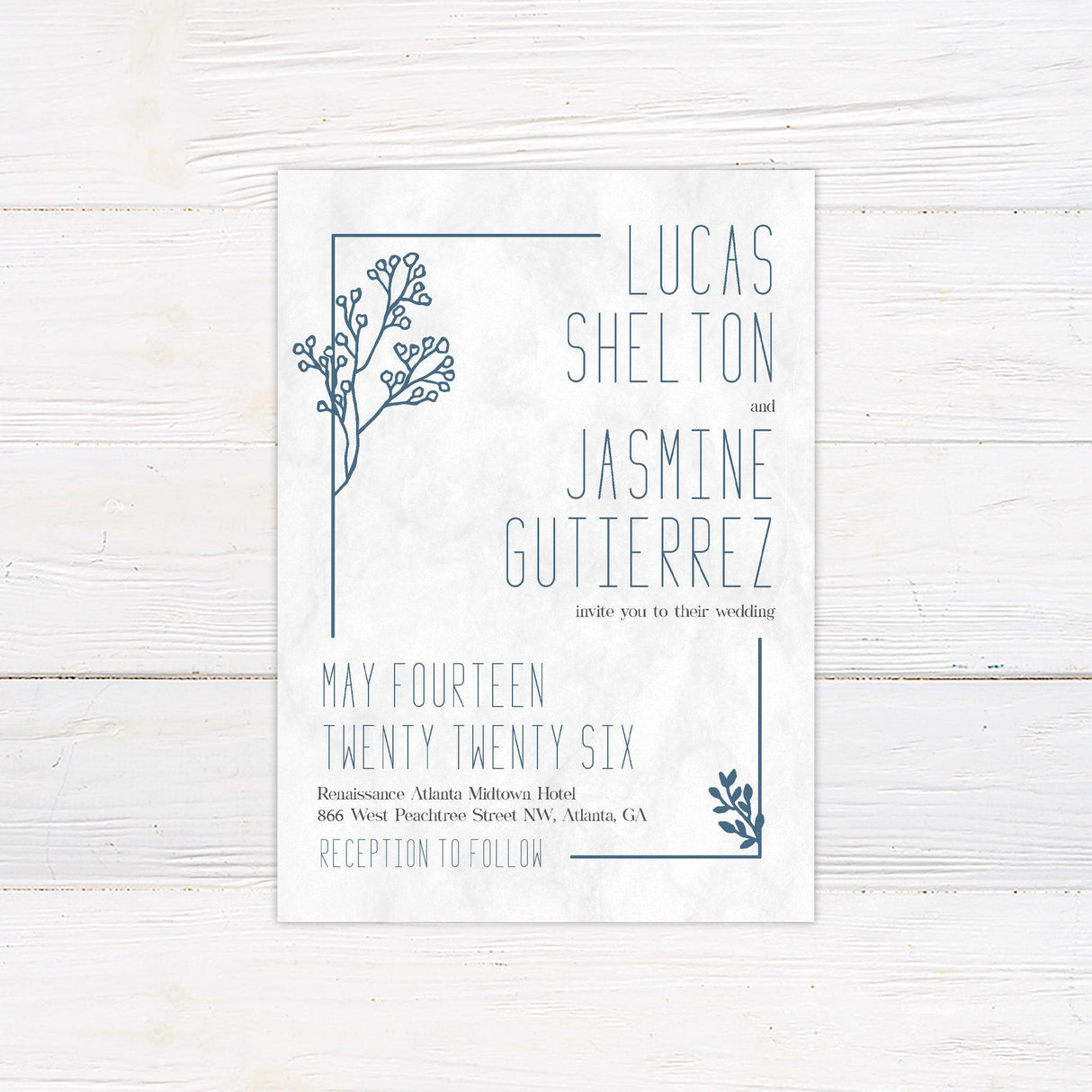 Blue Botanical Invitations - goprintplus