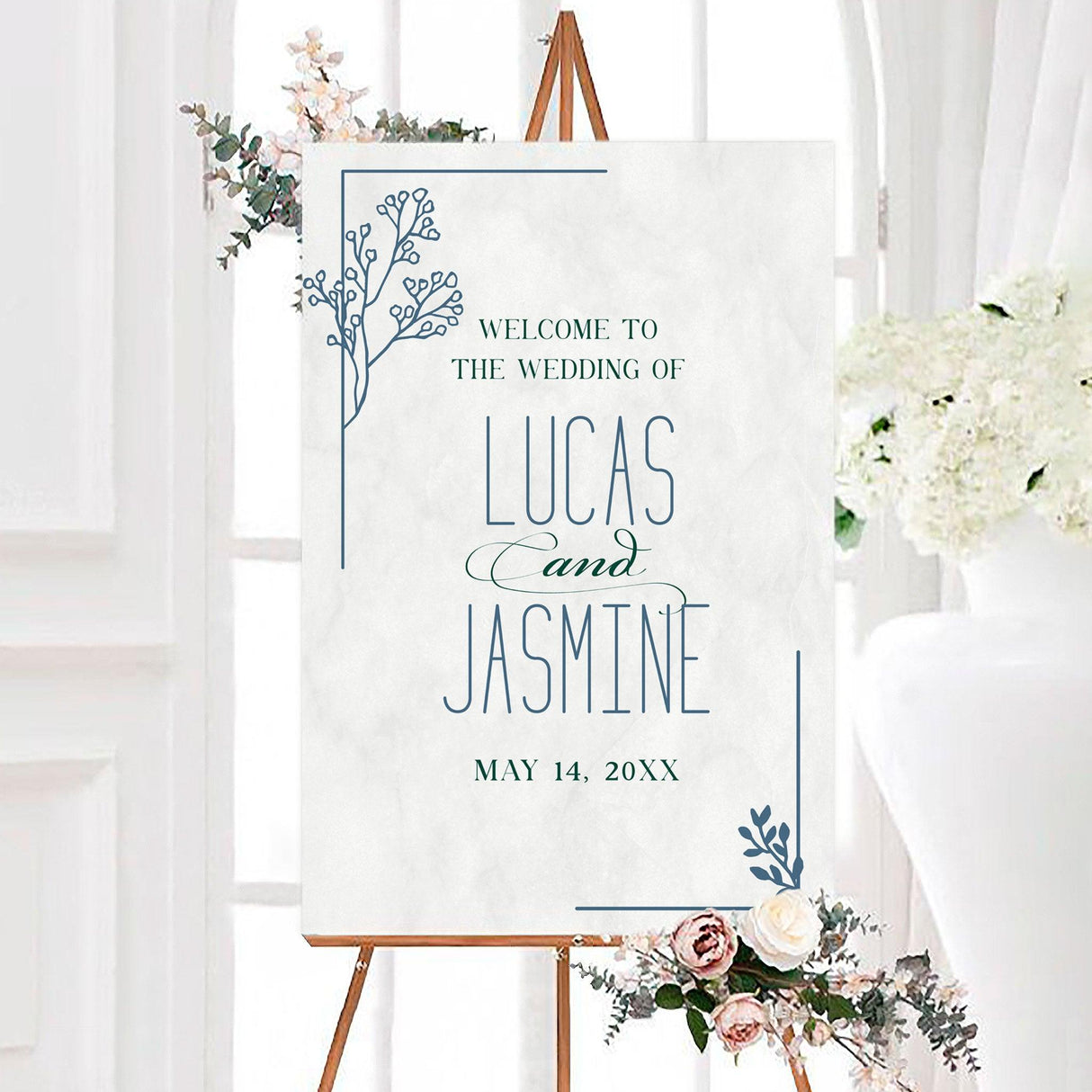 Blue Botanical Invitations - goprintplus