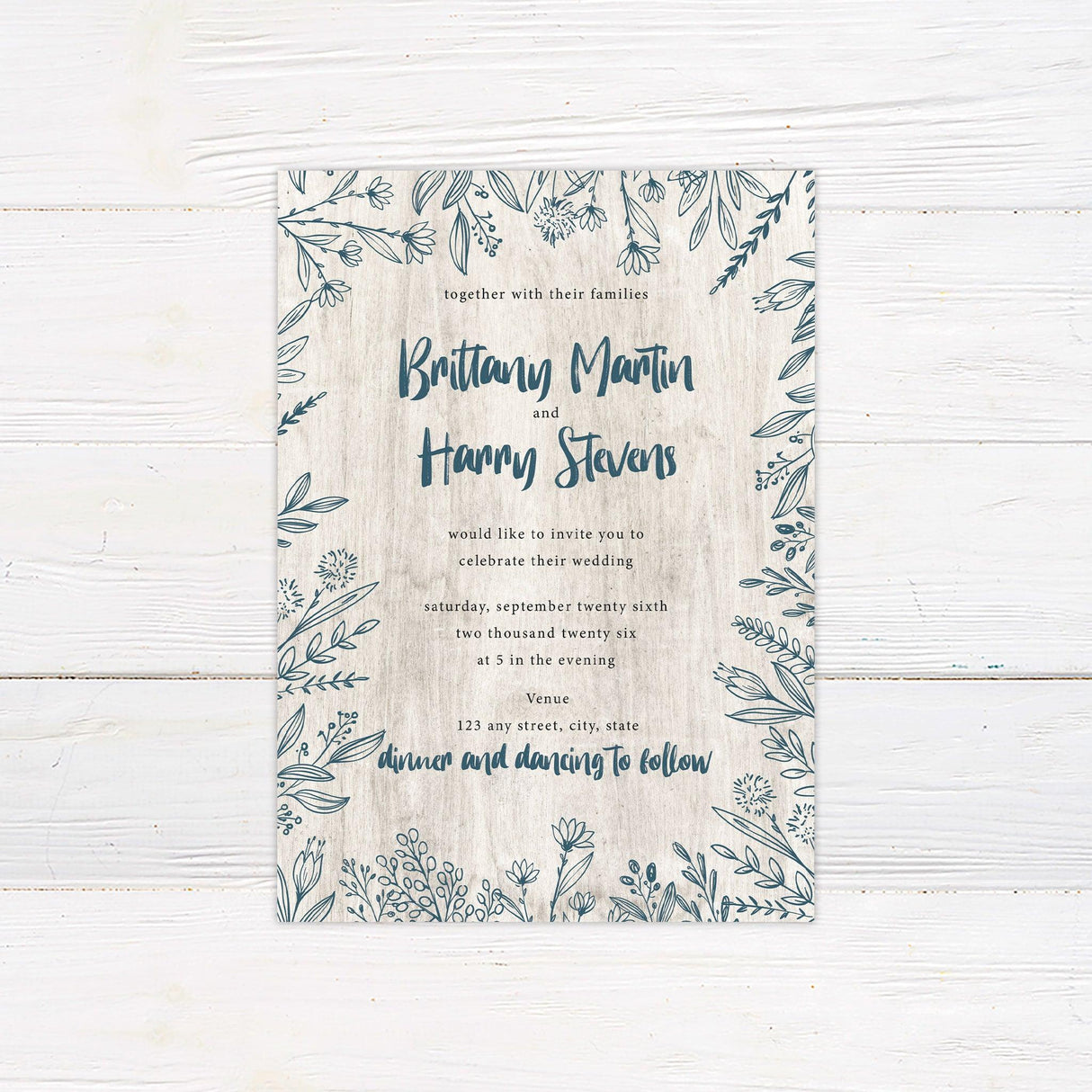 Blue Floral Frame Invitations - goprintplus