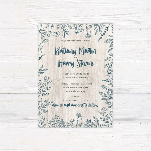 Blue Floral Frame Invitations - goprintplus