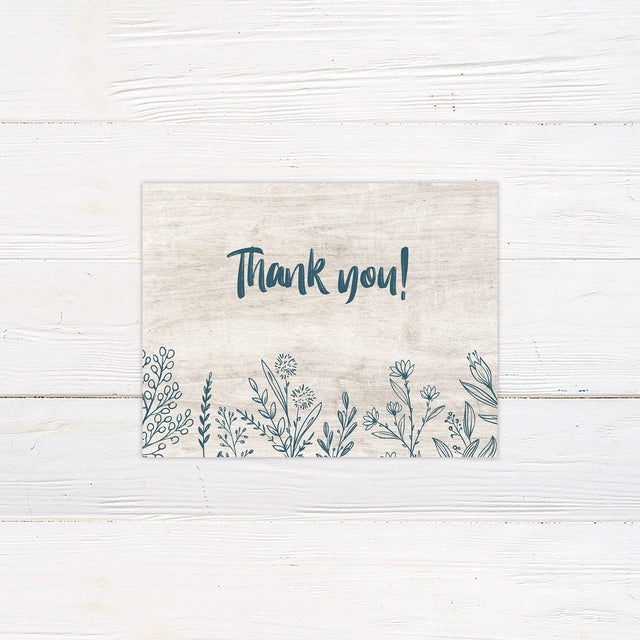 Blue Floral Frame Thank You Card - goprintplus