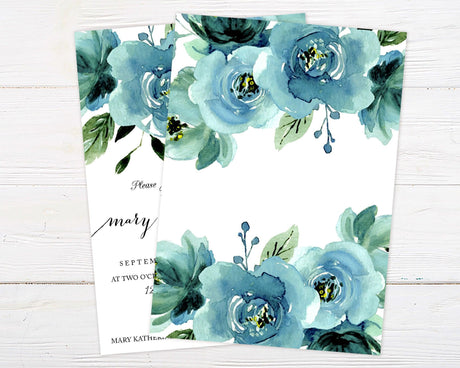 Blue Floral Shower Invitation - goprintplus