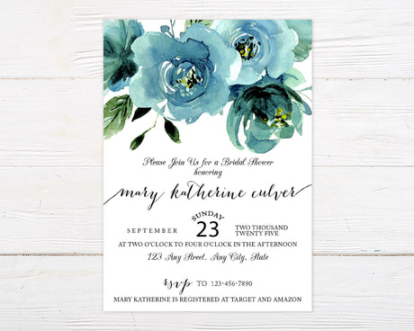 Blue Floral Shower Invitation - goprintplus