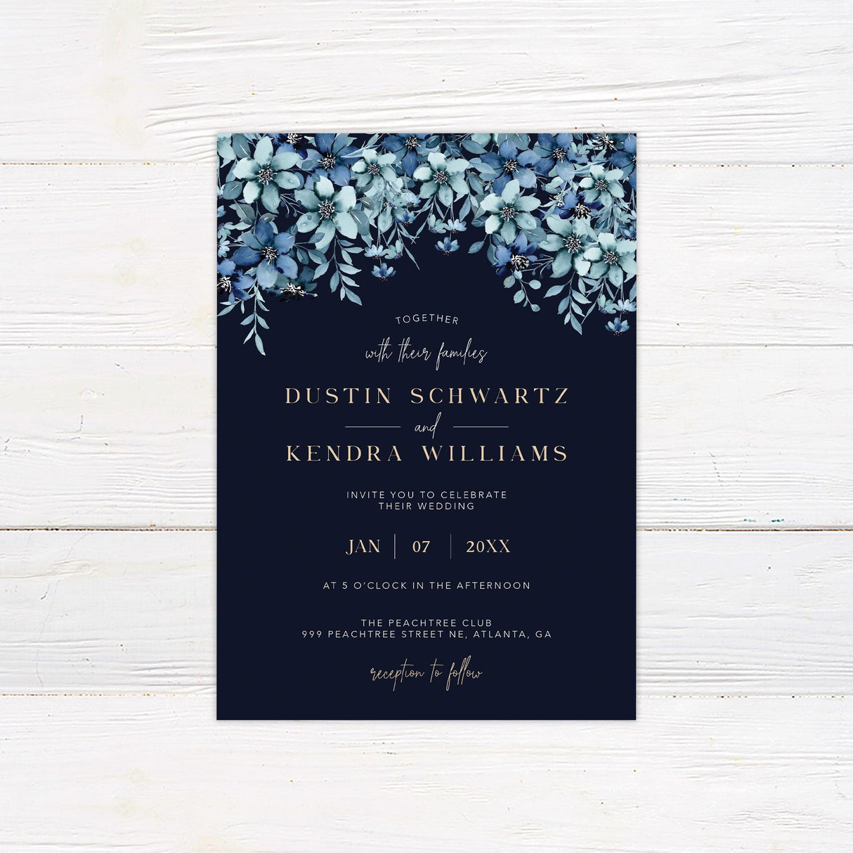 Blue Floral Top Invitations - goprintplus