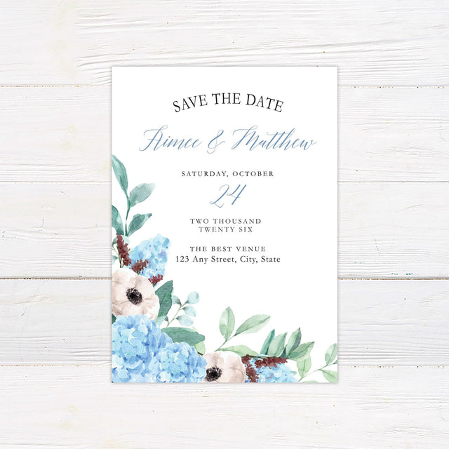 Blue Hydrangea Save The Date - goprintplus