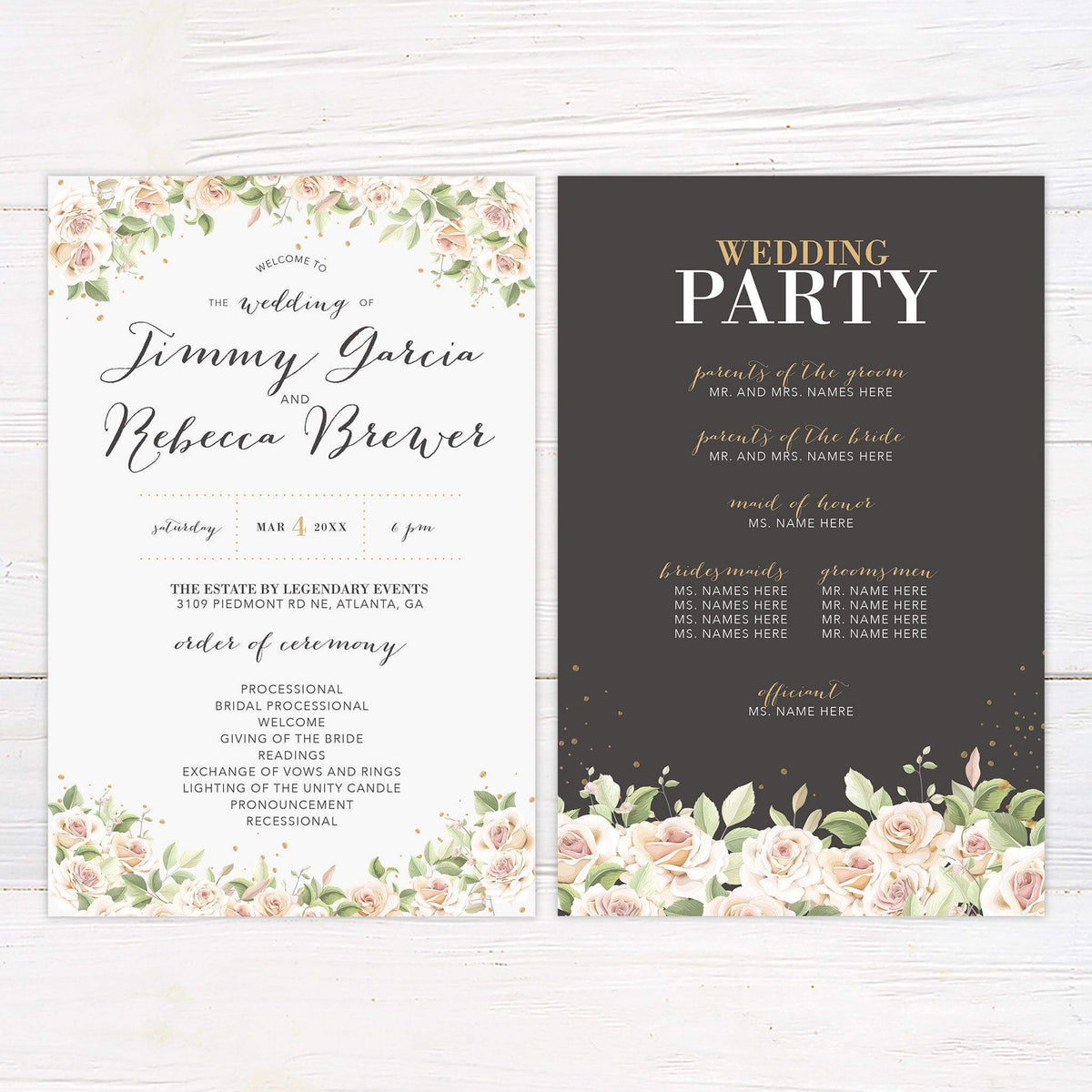 Blush Pink Roses Program | Go Print Plus