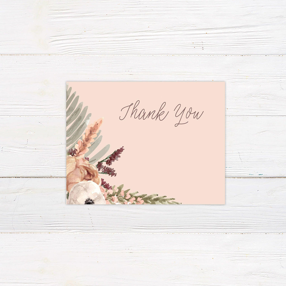 Boho Rose Thank You Card - goprintplus