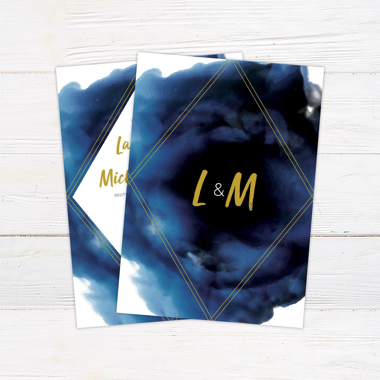 Bold Blue Watercolor Invitations - goprintplus