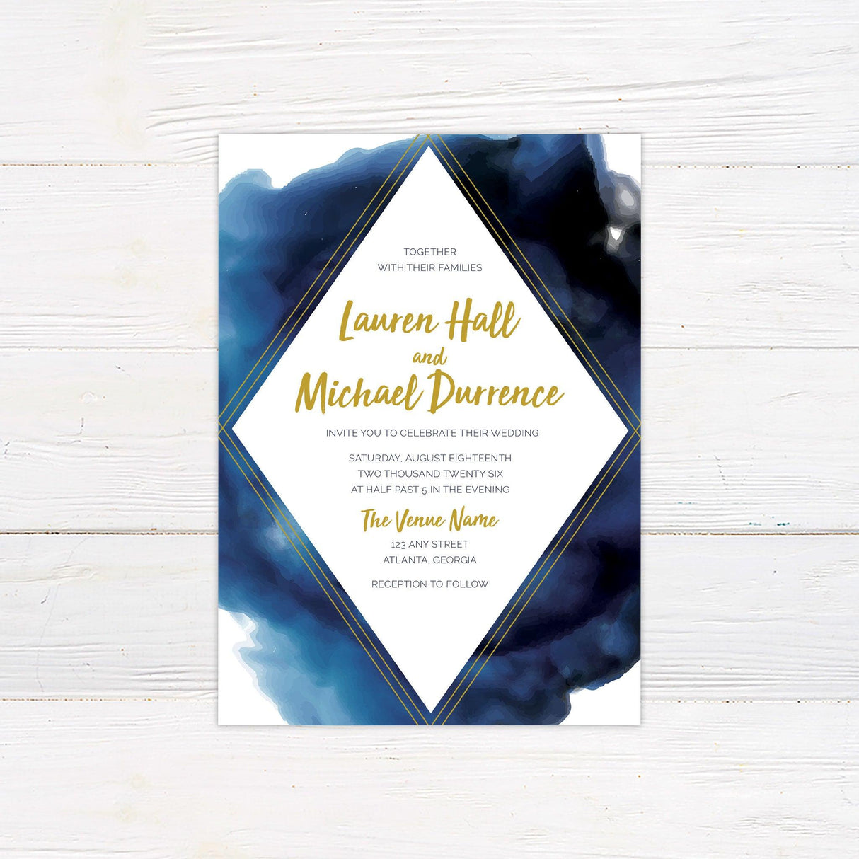 Bold Blue Watercolor Invitations - goprintplus